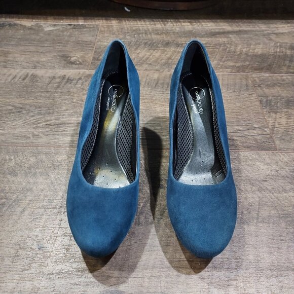 Shoes Easy Spirit Blue Suede 3 Inch High Heel Pumps Anti Gravity USA Size 7.5 - Picture 9 of 13